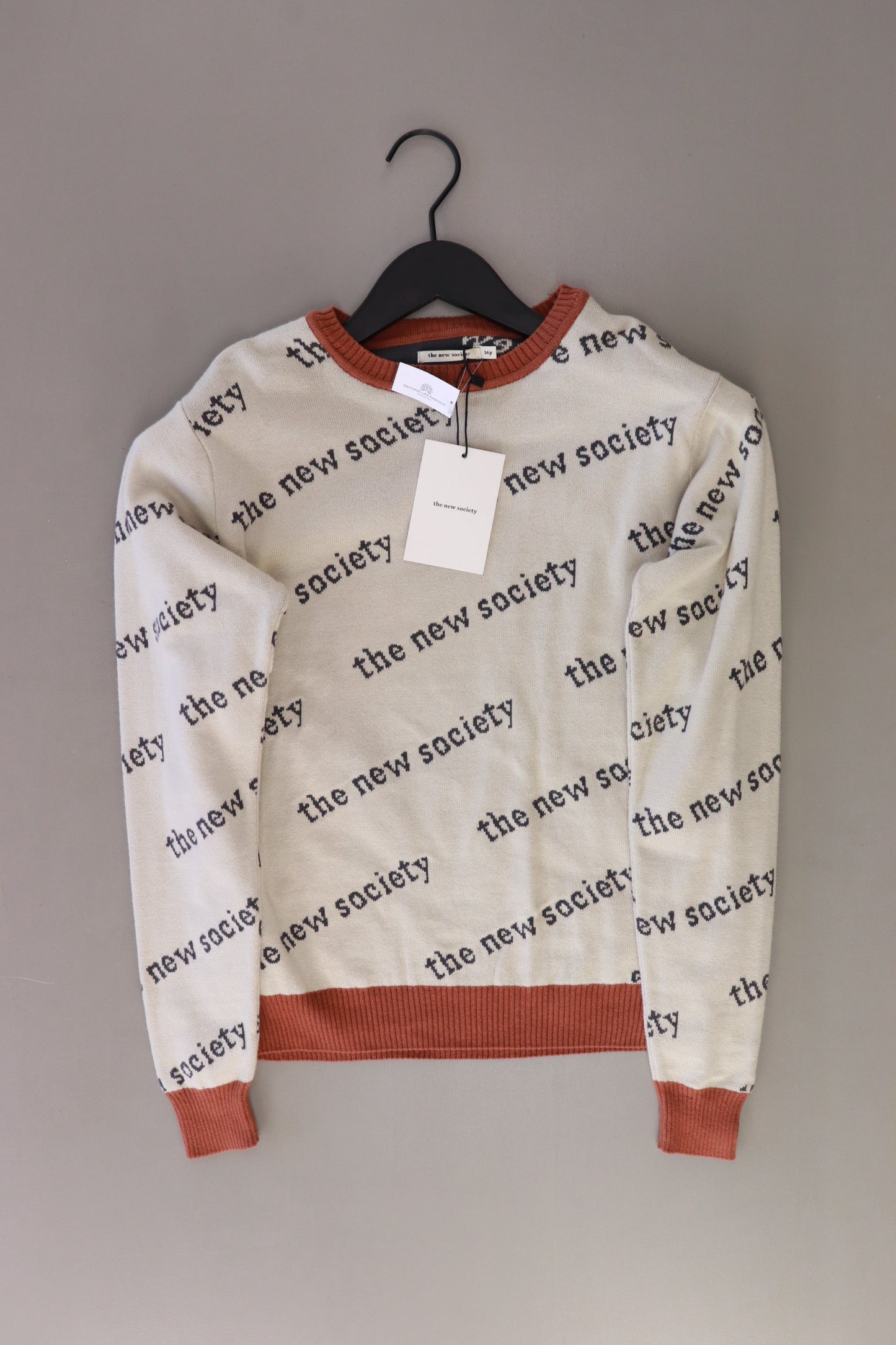 the new society Pullover Logo Sweater creme Größe 16 Jahre neu mit Etikett
