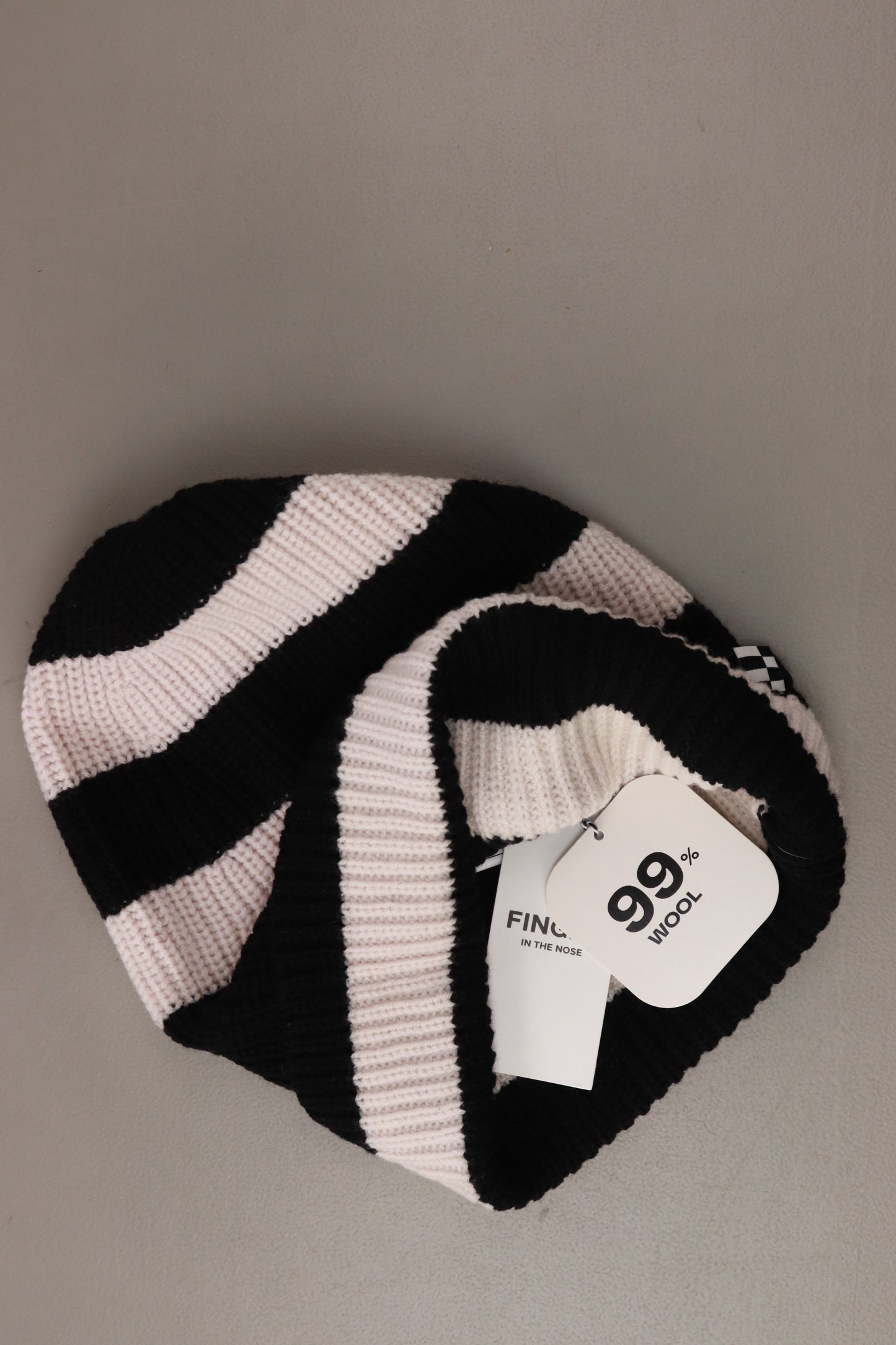 Finger in the Nose Kinder Strickmütze "Black Stripes Wool Beanie" creme Größe Onesize neu mit Etikett