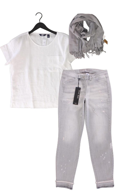 Second Hand Outfit Größe S mit Lands' End Leinenbluse in Gr. S und Schal