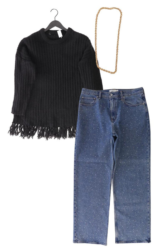 Second Hand Outfit Größe XL mit Grobstrickpullover in Gr. XL und Halskette