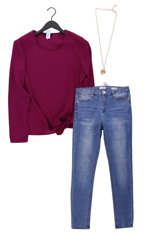 Second Hand Outfit Größe M mit someday. Langarmbluse in Gr. 40 und Halskette