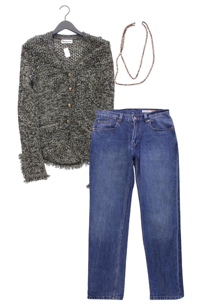 Second Hand Outfit Größe M mit Tamaris Strickjacke in Gr. 38 und Schmuck
