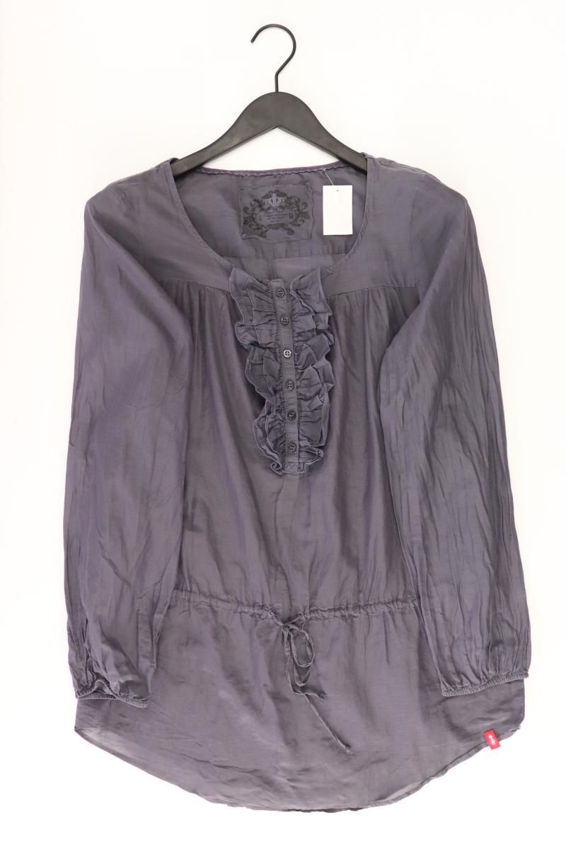 edc by Esprit Rüschenbluse Gr. M mit Gürtel Langarm grau aus Baumwolle