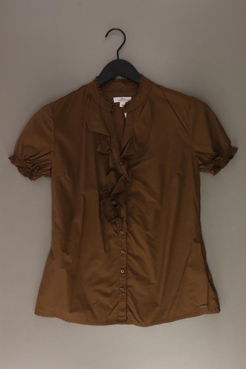 s.Oliver Rüschenbluse Gr. 36 Kurzarm braun aus Baumwolle
