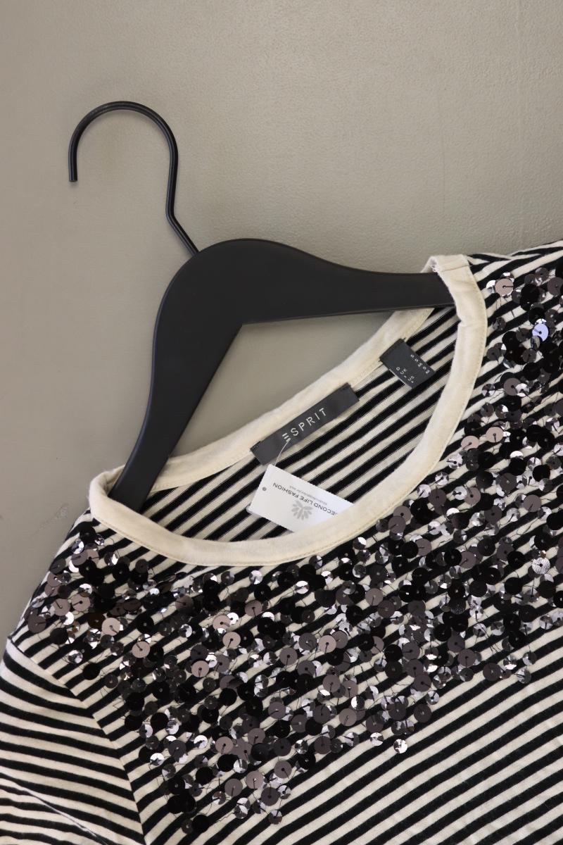 Esprit Ringelshirt Gr. S gestreift Kurzarm mit Pailletten schwarz aus Viskose