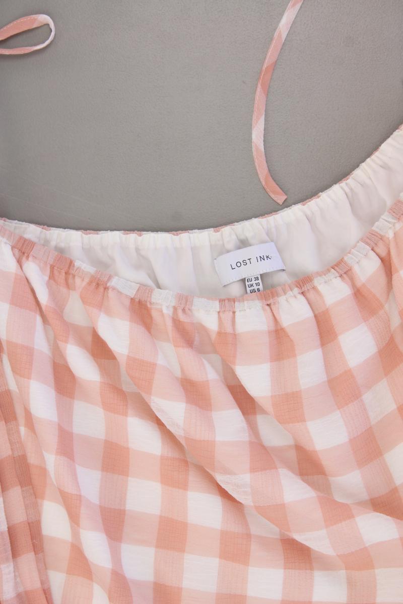 Lost Ink Schluppenbluse Gr. 38 kariert 3/4 Ärmel mit Carmen-Ausschnitt orange