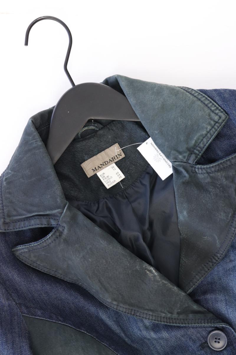 Mandarin Jeansblazer Gr. 38 blau aus Baumwolle