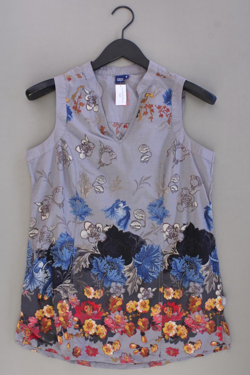 Cecil Ärmellose Bluse Gr. S mit Blumenmuster grau aus Baumwolle