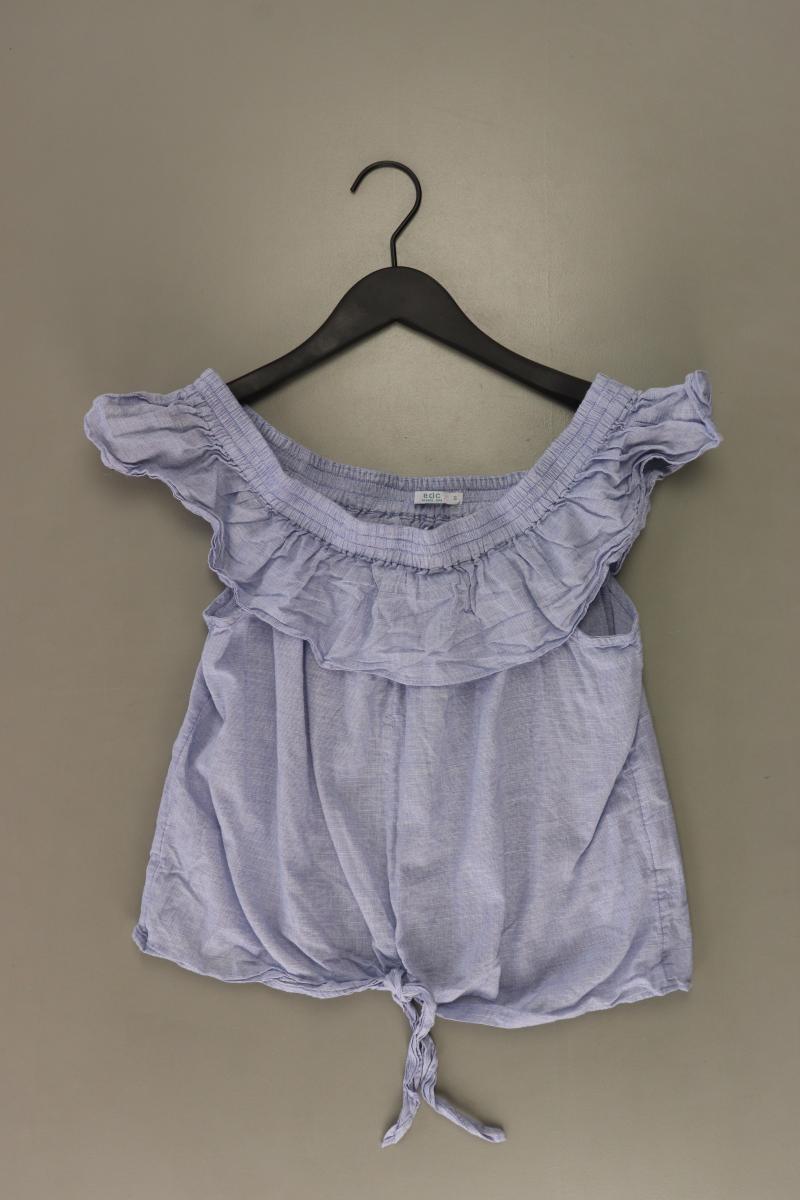 edc by Esprit Rüschenbluse Gr. S Kurzarm blau aus Baumwolle