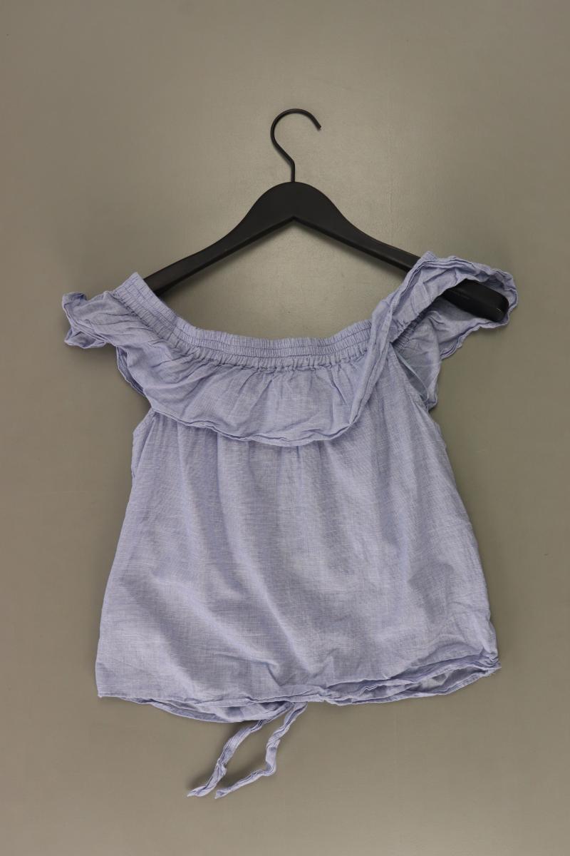 edc by Esprit Rüschenbluse Gr. S Kurzarm blau aus Baumwolle