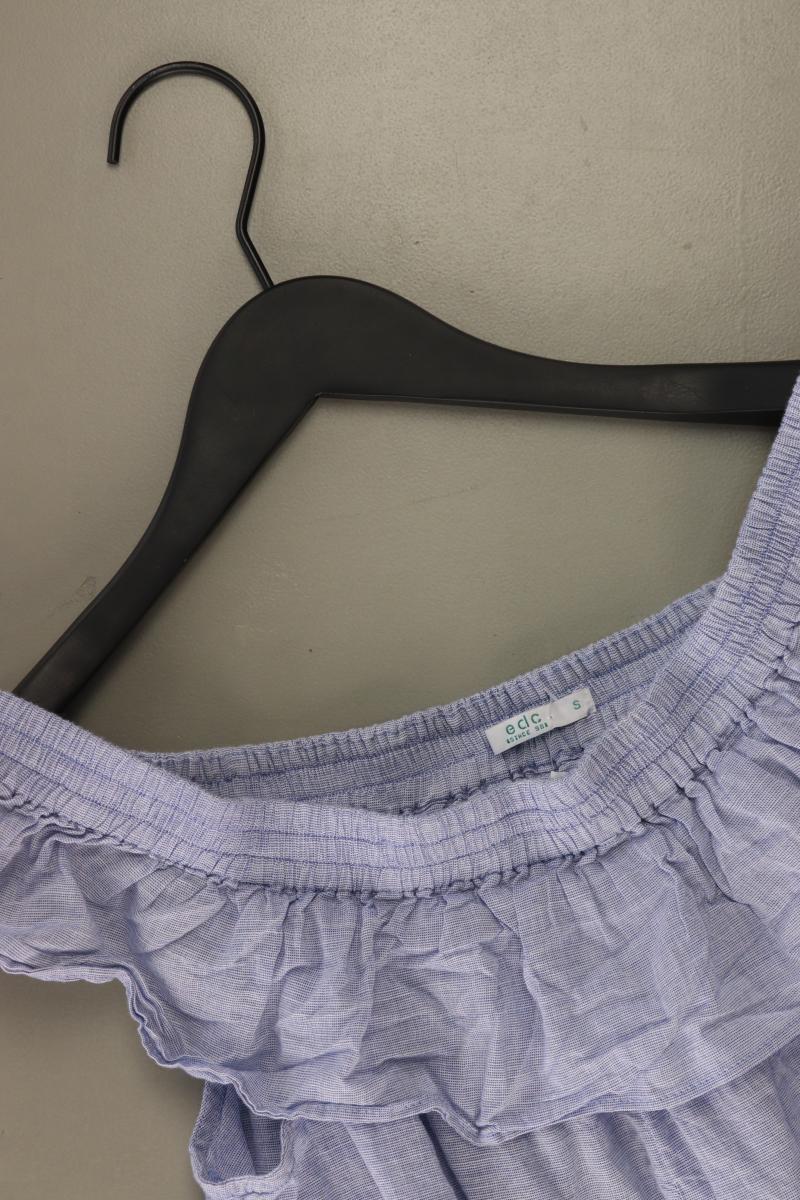 edc by Esprit Rüschenbluse Gr. S Kurzarm blau aus Baumwolle