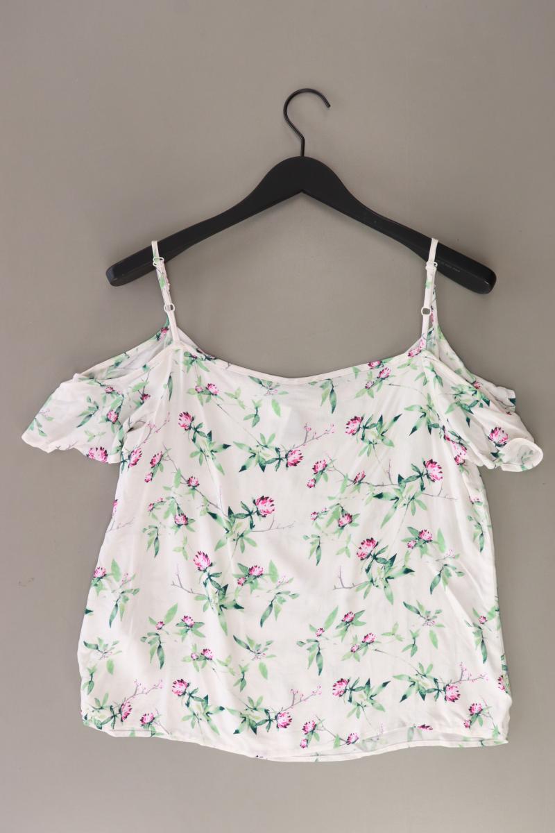 flame Bluse Gr. 38 mit Blumenmuster Kurzarm weiß aus Viskose