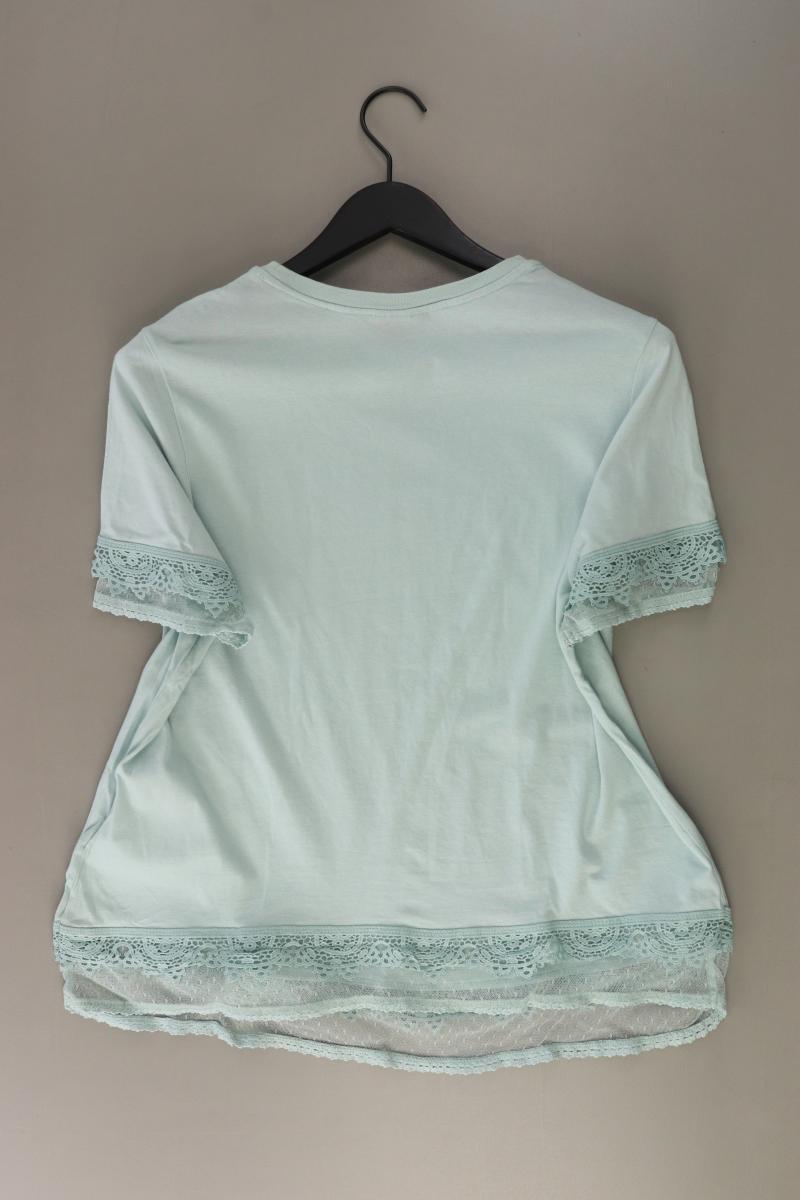 Topshop Shirt mit Spitze Gr. 44 Kurzarm türkis aus Baumwolle