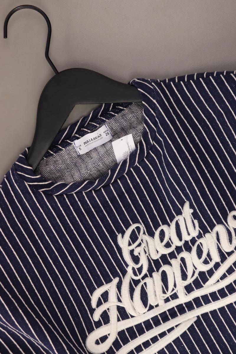 Pull&Bear Cropped Shirt Gr. S gestreift Kurzarm blau aus Baumwolle