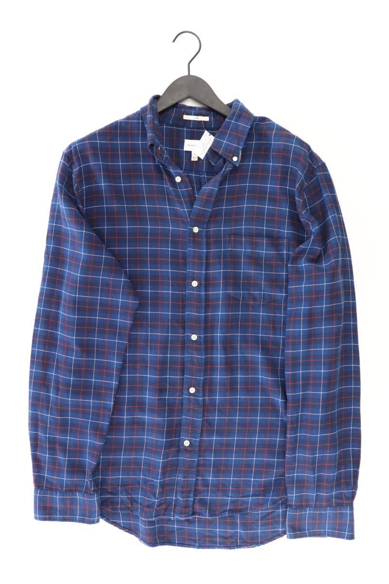 Gant Karohemd für Herren Gr. XL kariert Langarm blau aus Baumwolle