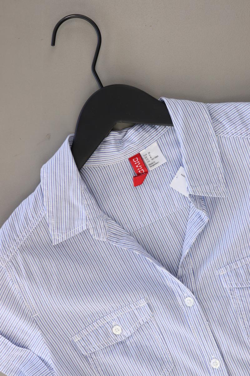Divided by H&M Bluse Gr. 38 gestreift Kurzarm blau aus Baumwolle