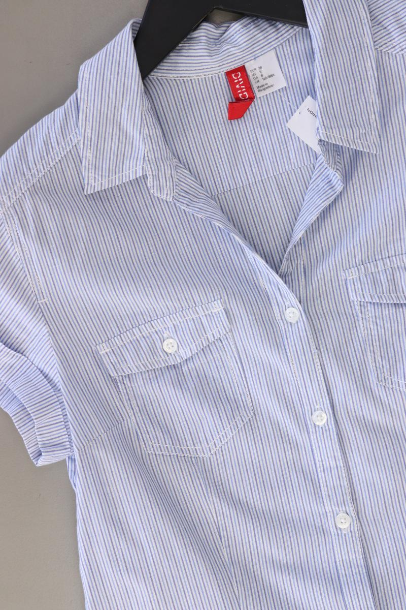 Divided by H&M Bluse Gr. 38 gestreift Kurzarm blau aus Baumwolle