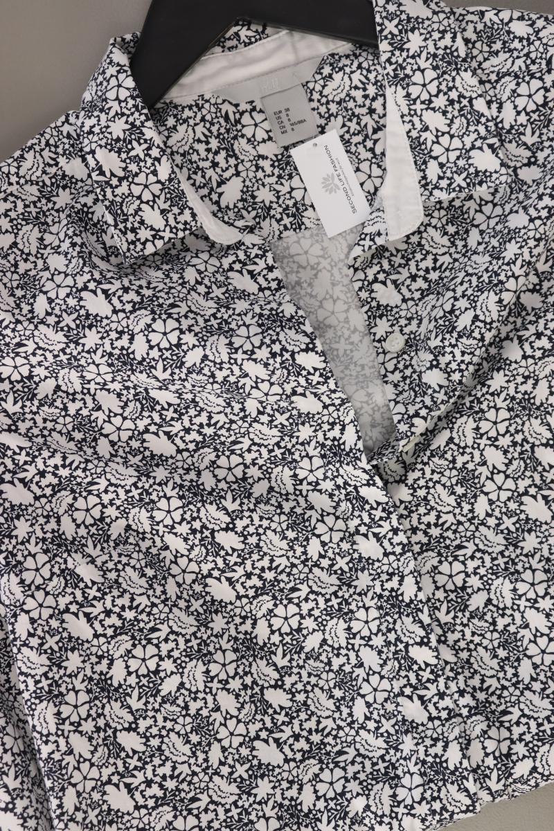 H&M Langarmbluse Gr. 38 mit Blumenmuster grau aus Baumwolle