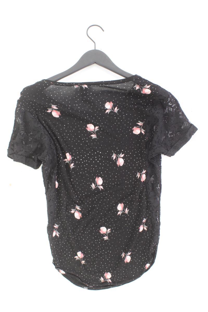 H&M T-Shirt Gr. XS mit Blumenmuster Kurzarm schwarz aus Viskose