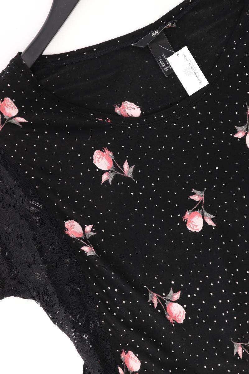 H&M Shirt Gr. XS mit Blumenmuster Kurzarm schwarz aus Viskose