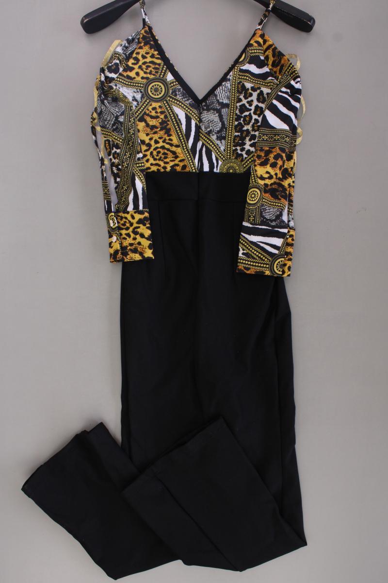 Langer Jumpsuit Gr. XS mit Tierdruck schwarz aus Polyester