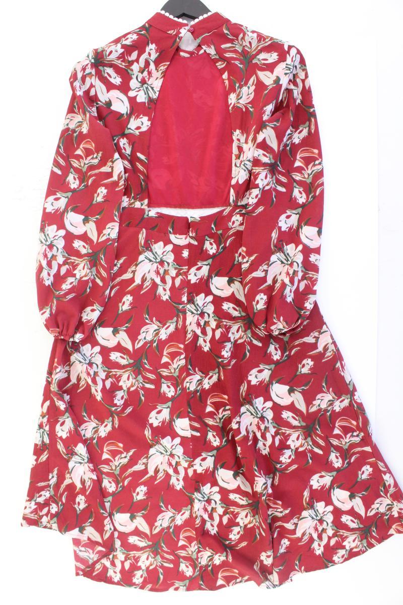 BOOHOO Langarmkleid Gr. 38 mit Blumenmuster neuwertig rot aus Polyester