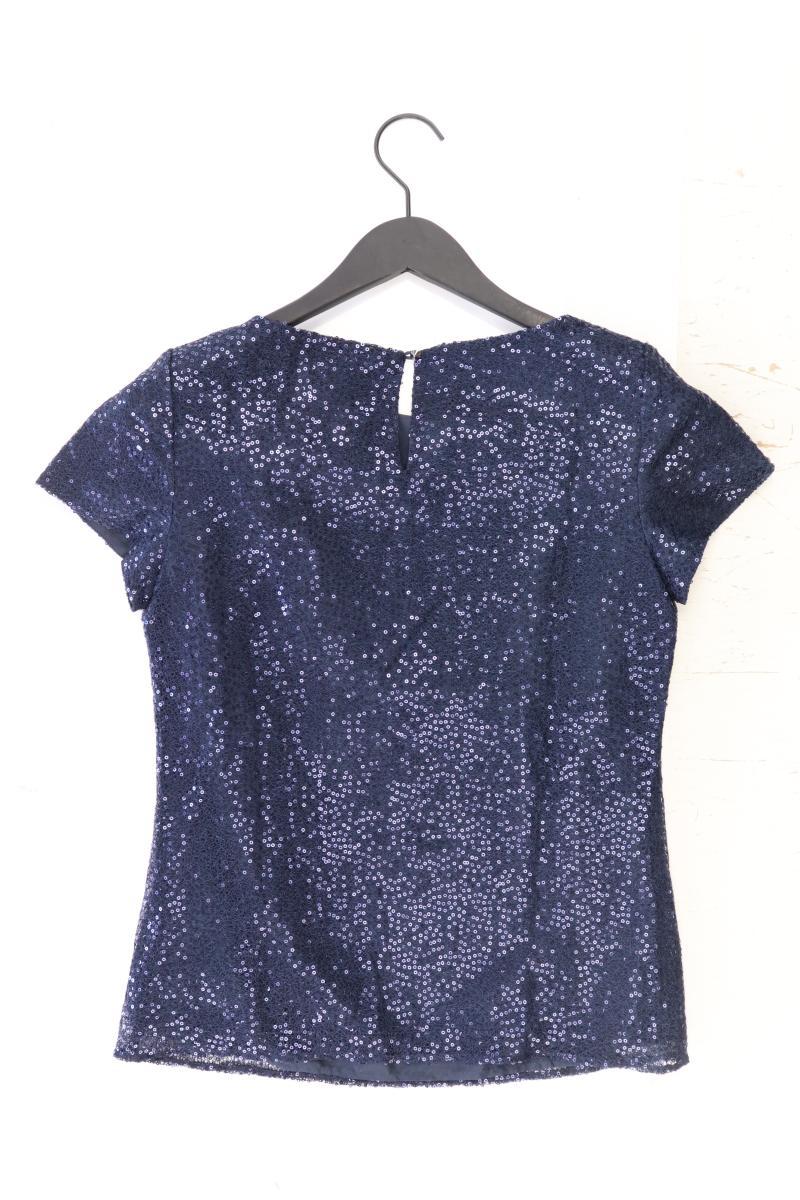 Promod Bluse mit Pailletten Gr. 34 Kurzarm mit Glitzer blau aus Polyester