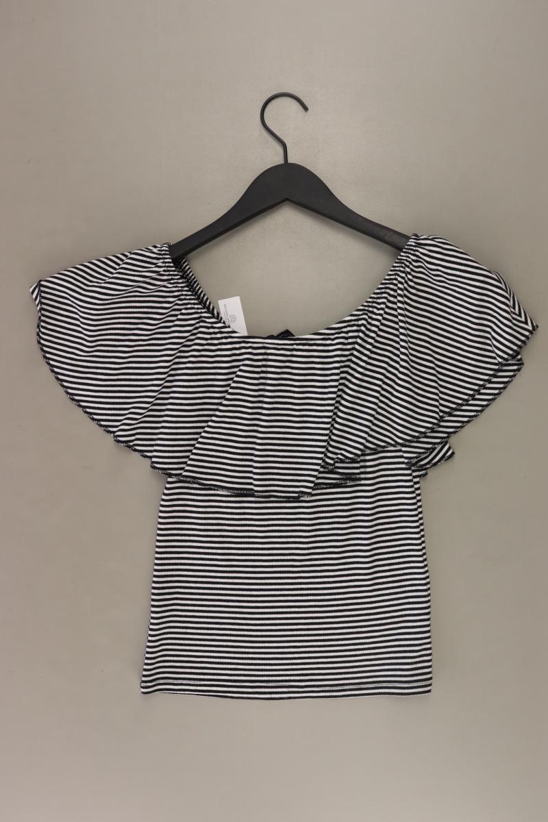 Kurzarmbluse Gr. 38 gestreift mit Carmen-Ausschnitt schwarz aus Polyester