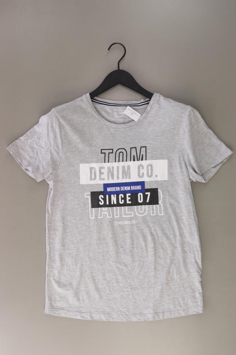 Tom Tailor (Denim) Printshirt für Herren Gr. M Kurzarm grau aus Baumwolle