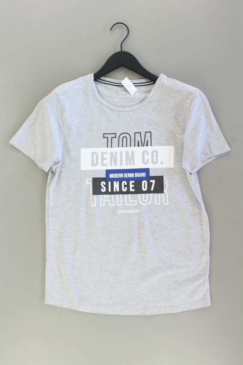 Tom Tailor (Denim) Printshirt für Herren Gr. M Kurzarm grau aus Baumwolle