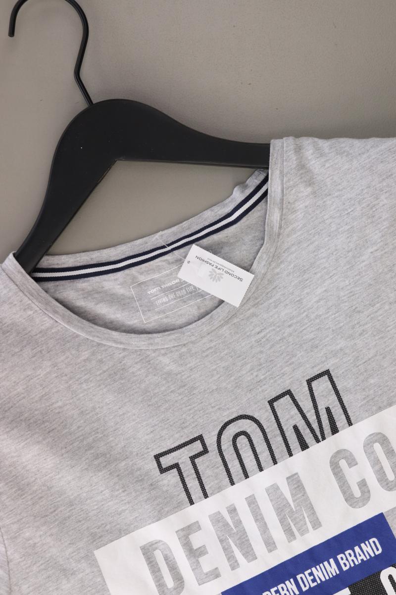 Tom Tailor (Denim) Printshirt für Herren Gr. M Kurzarm grau aus Baumwolle