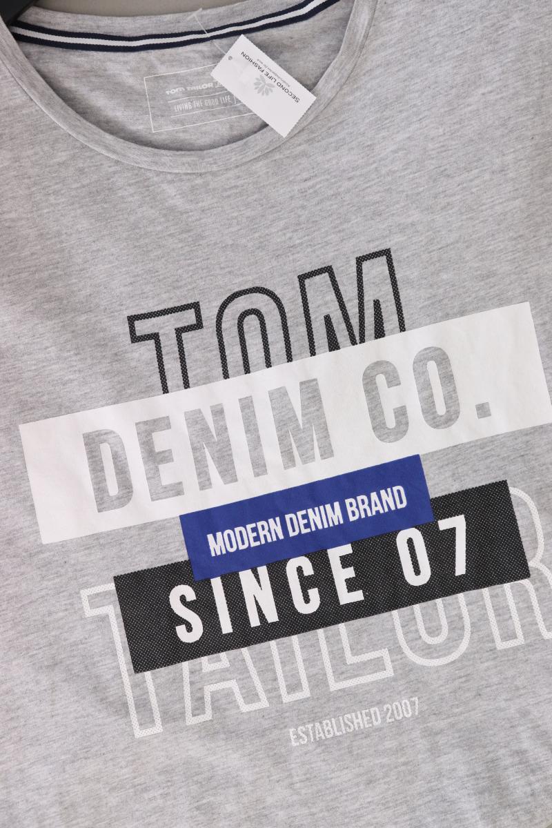 Tom Tailor (Denim) Printshirt für Herren Gr. M Kurzarm grau aus Baumwolle