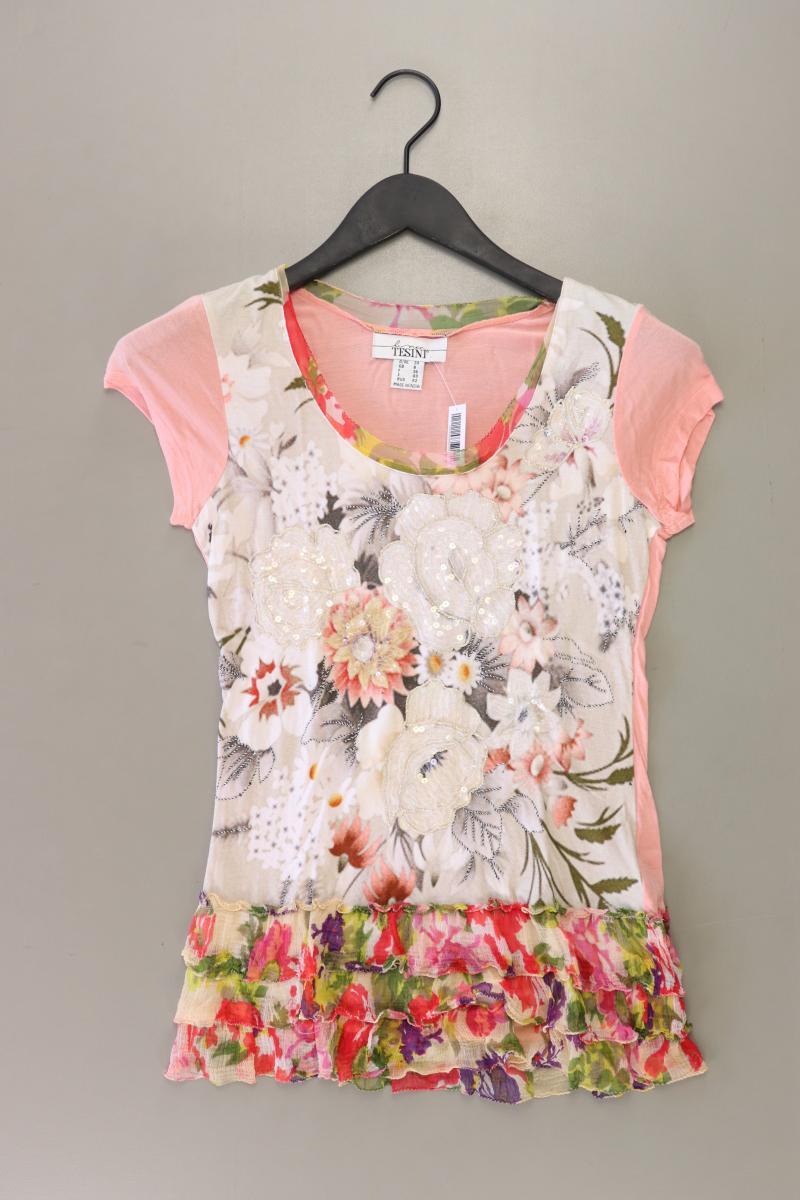 Tesini Printshirt Gr. 34 mit Blumenmuster Kurzarm rosa aus Viskose