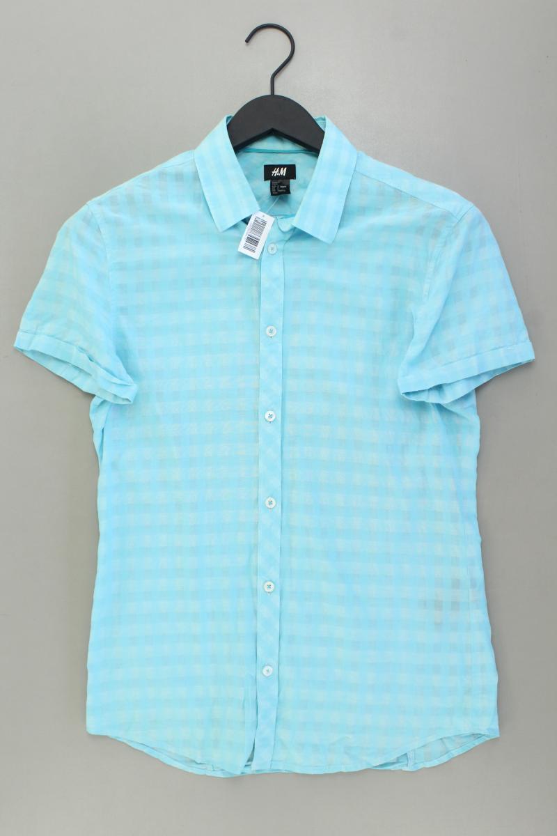 H&M Karobluse Gr. S kariert Kurzarm blau aus Baumwolle