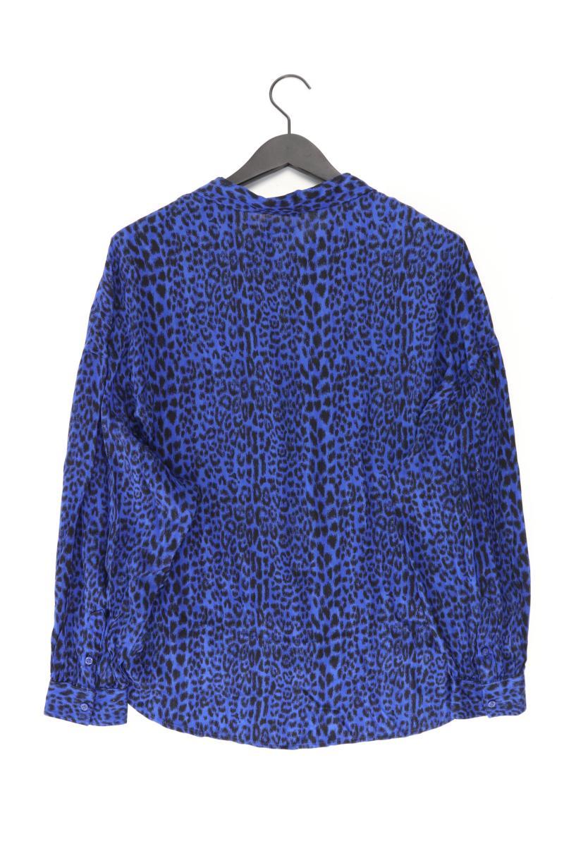 Langarmbluse Gr. 42 mit Tierdruck blau aus Viskose