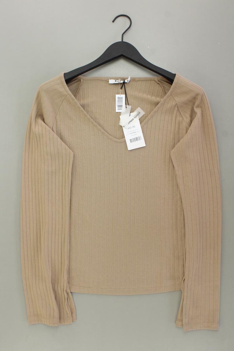 NA-KD Shirt mit V-Ausschnitt Gr. 46 neu mit Etikett Langarm braun aus Polyester