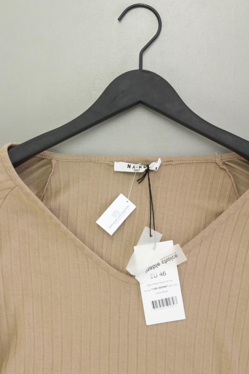 NA-KD Shirt mit V-Ausschnitt Gr. 46 neu mit Etikett Langarm braun aus Polyester