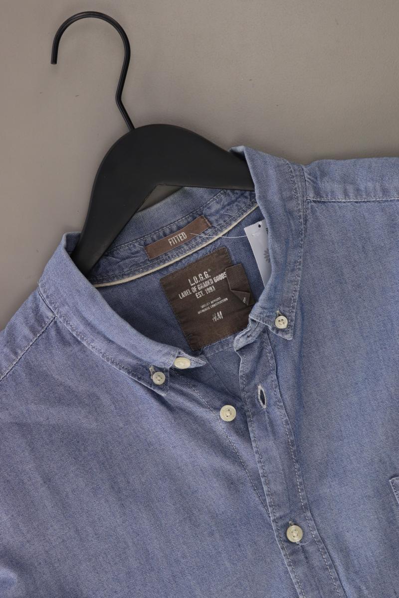 H&M Kurzarmhemd für Herren Gr. XL blau aus Baumwolle