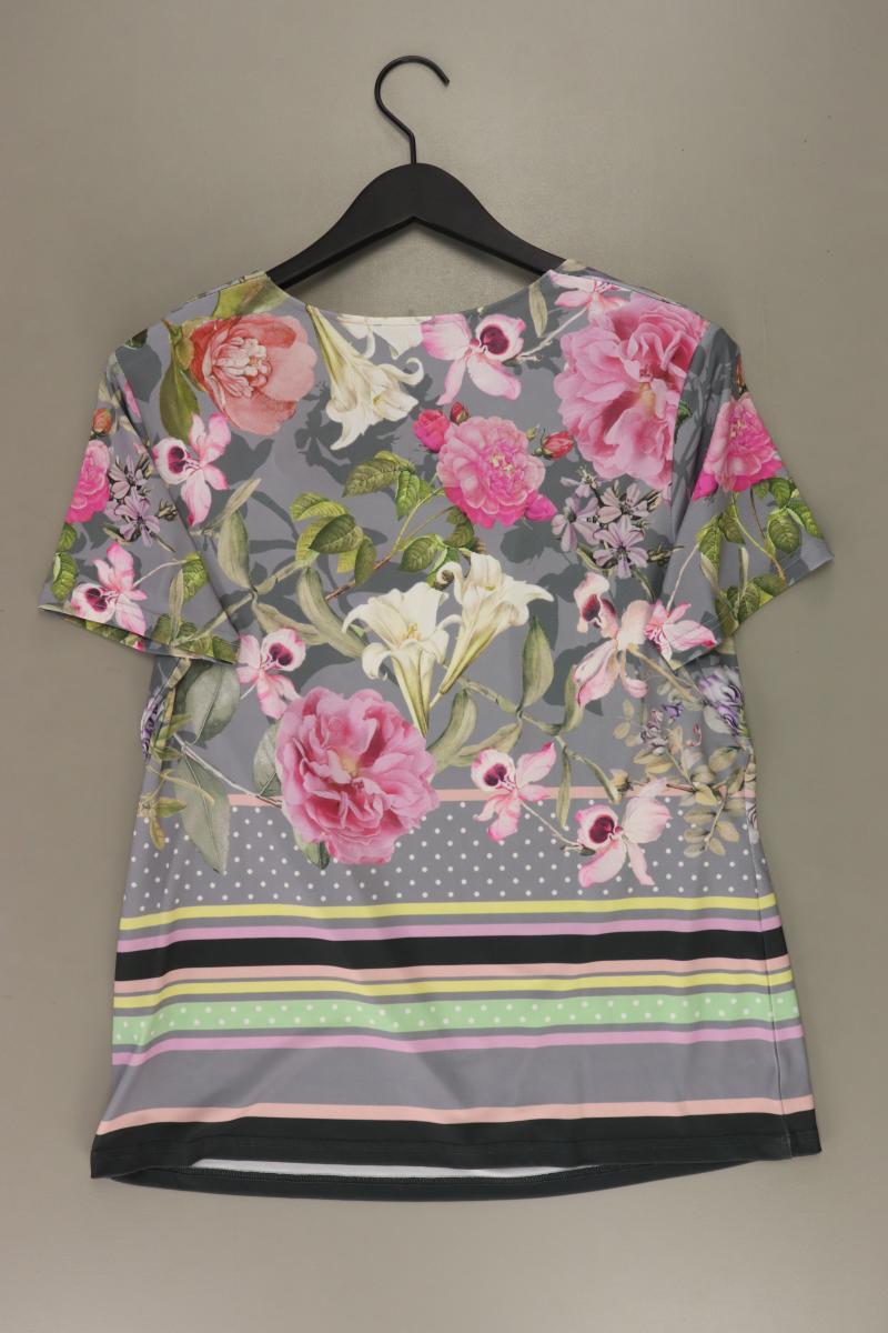 Taifun Kurzarmbluse Gr. 42 mit Blumenmuster neuwertig grau aus Polyester