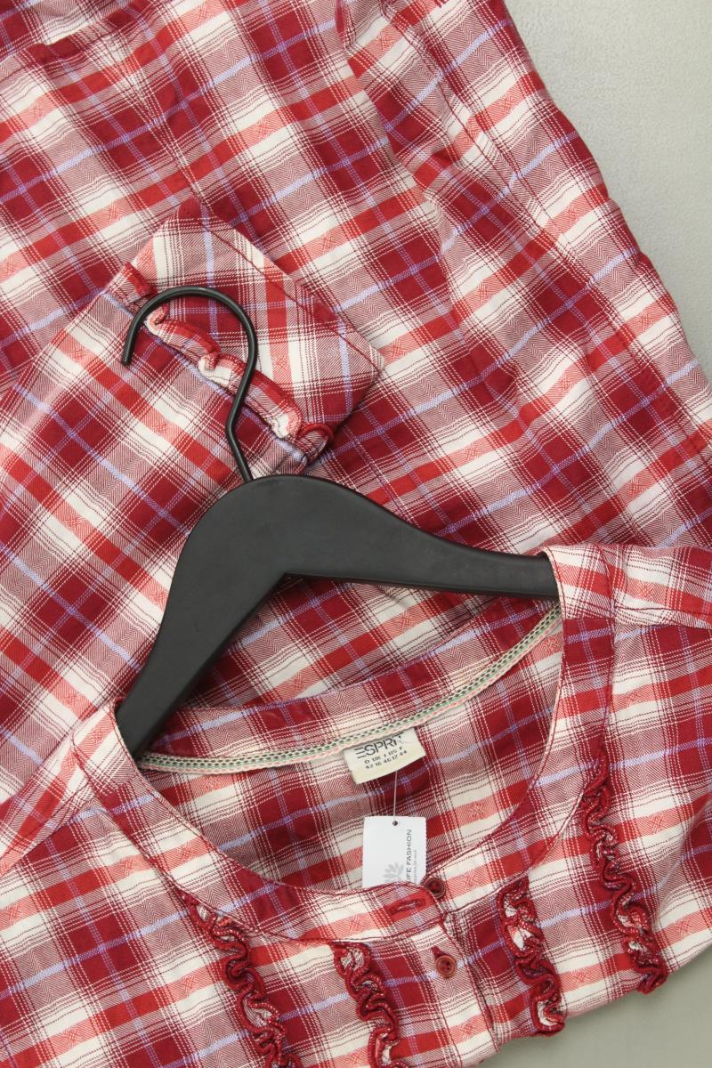 Esprit Rüschenbluse Gr. 42 kariert Langarm rot aus Baumwolle