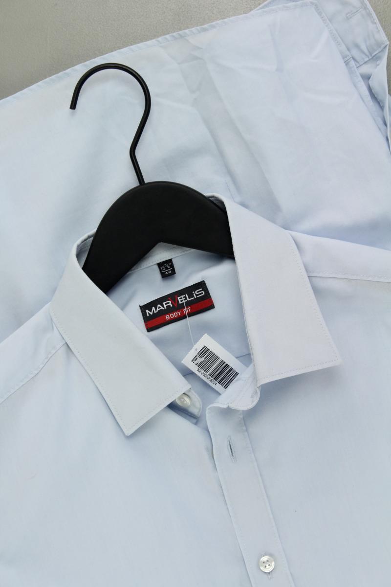 MARVELIS Langarmhemd für Herren Gr. Hemdgröße 40 blau aus Baumwolle
