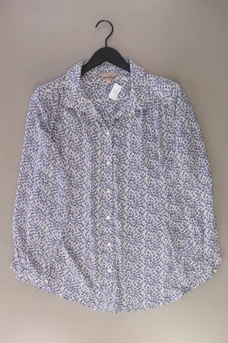 H&M Langarmbluse Gr. 50 mit Blumenmuster blau aus Polyester