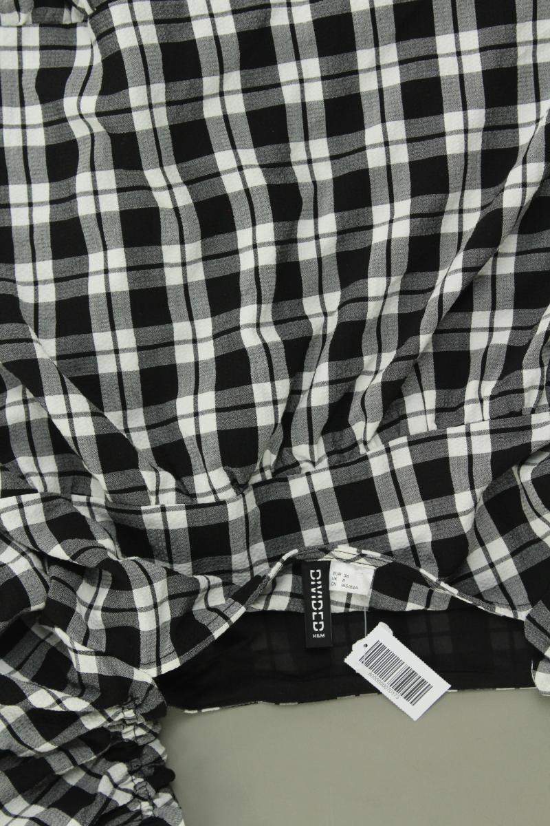 H&M Kleid kariert Gr. 36 Kurzarm schwarz aus Polyester