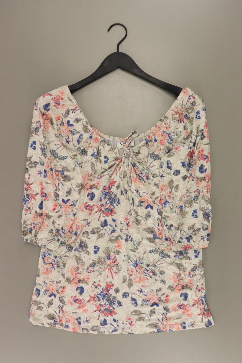 Schluppenbluse Gr. 44 mit Blumenmuster 3/4 Ärmel creme aus Viskose