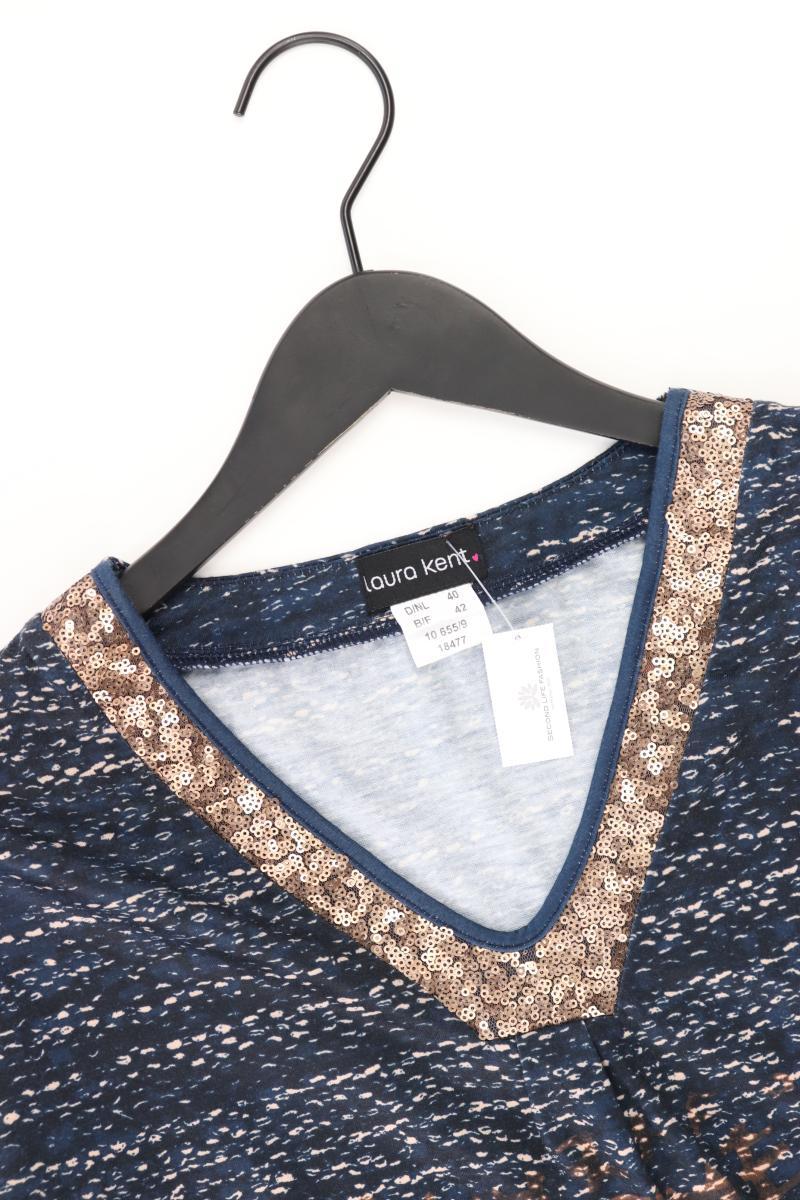 Laura Kent Bluse Gr. 40 3/4 Ärmel mit Pailletten blau aus Polyester