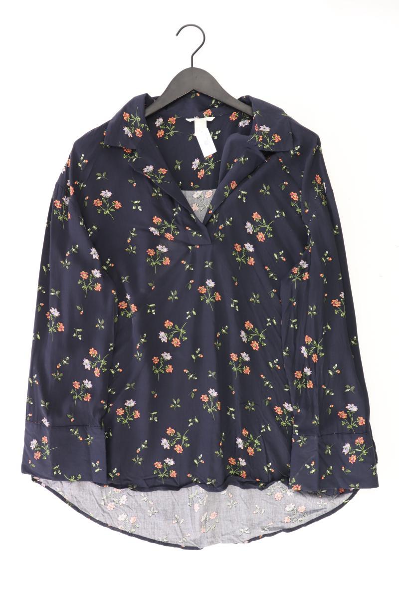 Langarmbluse Gr. M mit Blumenmuster blau aus Polyester