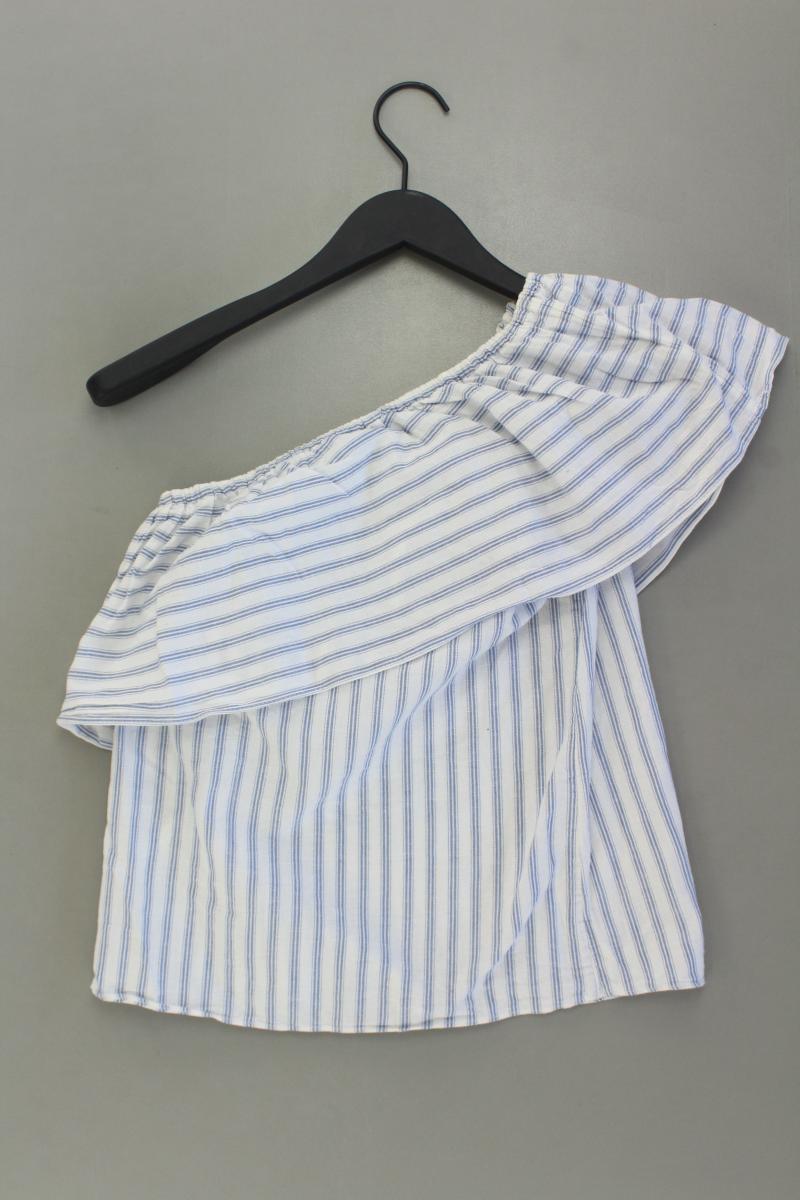 H&M One Shoulder Bluse Gr. 32 gestreift Kurzarm blau aus Baumwolle