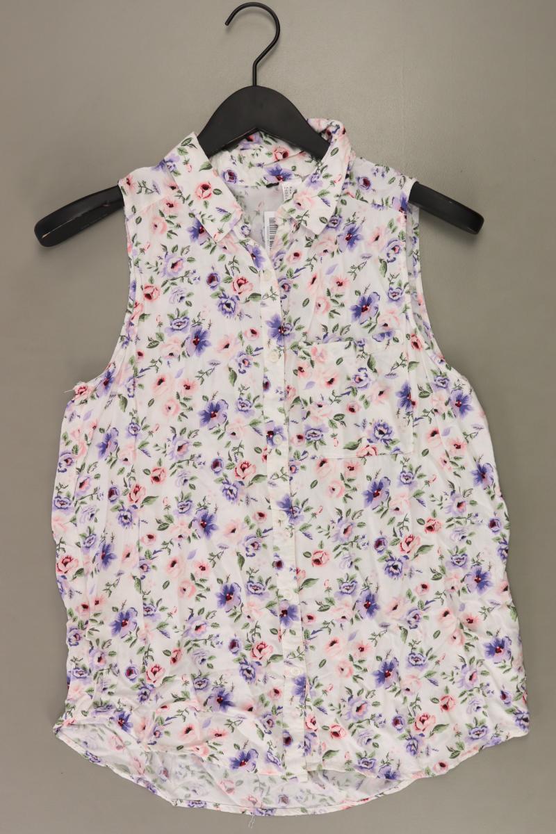 Ärmellose Bluse Gr. 38 mit Blumenmuster weiß aus Viskose