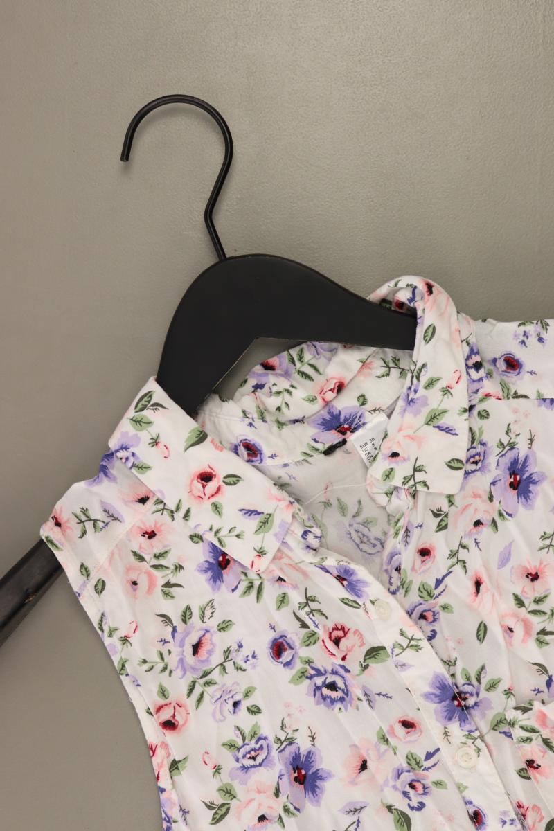 Ärmellose Bluse Gr. 38 mit Blumenmuster weiß aus Viskose