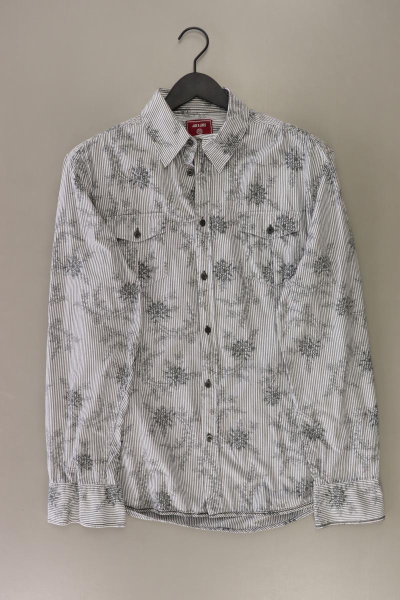 Jack & Jones Langarmhemd für Herren Gr. XL gestreift grau aus Baumwolle